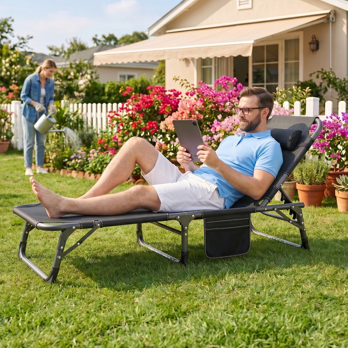 Heavy-Duty Camping Cot for Adults with Foldable Mattress and Adjustable Backrest