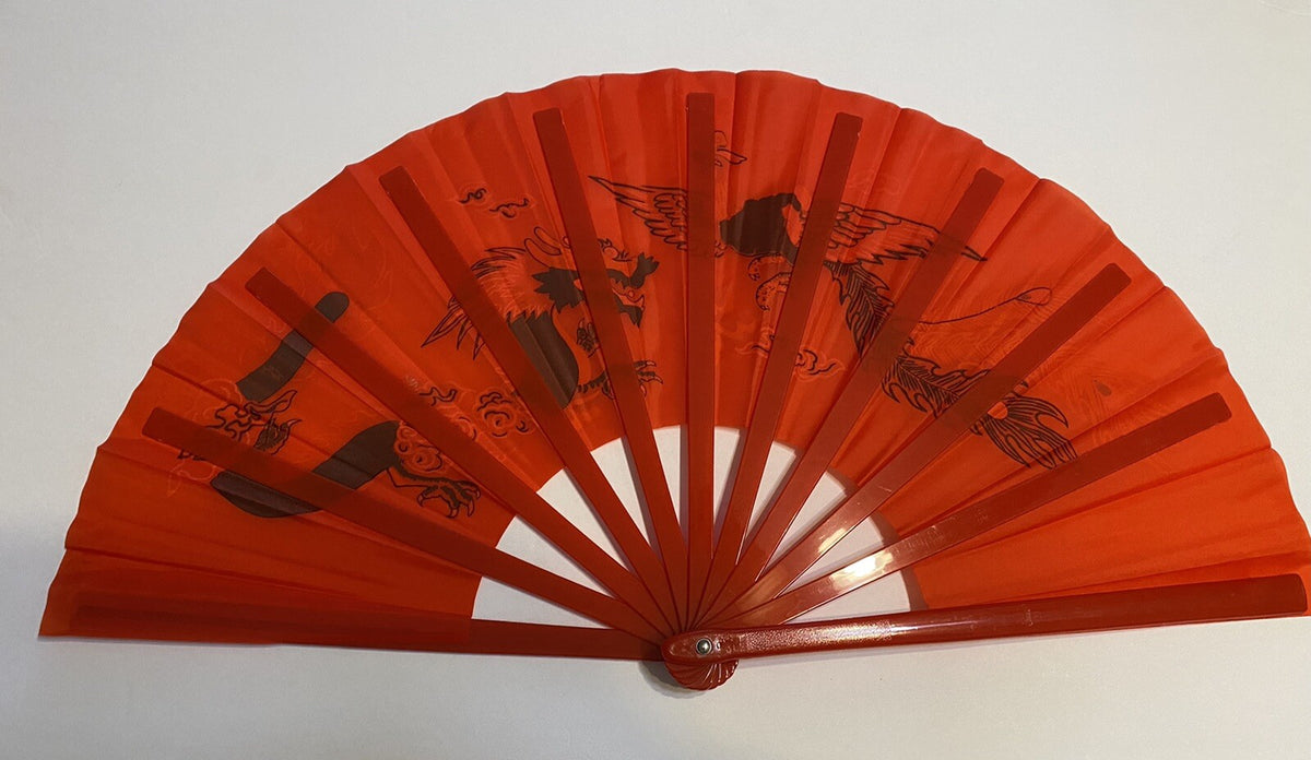 Red Plastic Kung Fu Tai Chi Training Fan for Martial Arts Practice