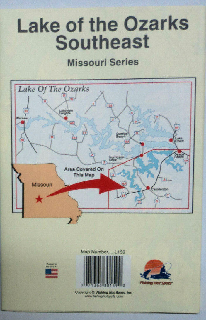 Fishing Map for Lake of the Ozarks Southeast Waterproof GPS Fishing Chart