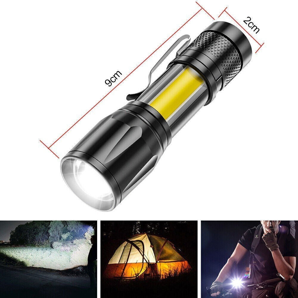 Rechargeable LED Flashlight Torch with Zoomable COB Light for Camping