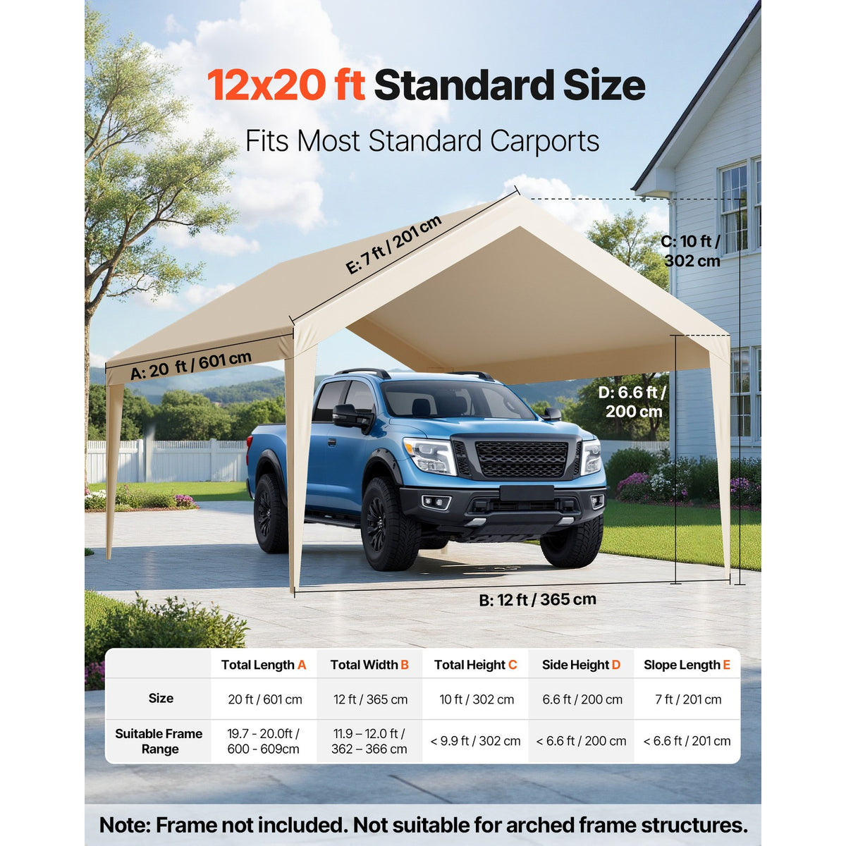 12x20 ft Carport Canopy Cover UV-Resistant Weatherproof Outdoor Shelter