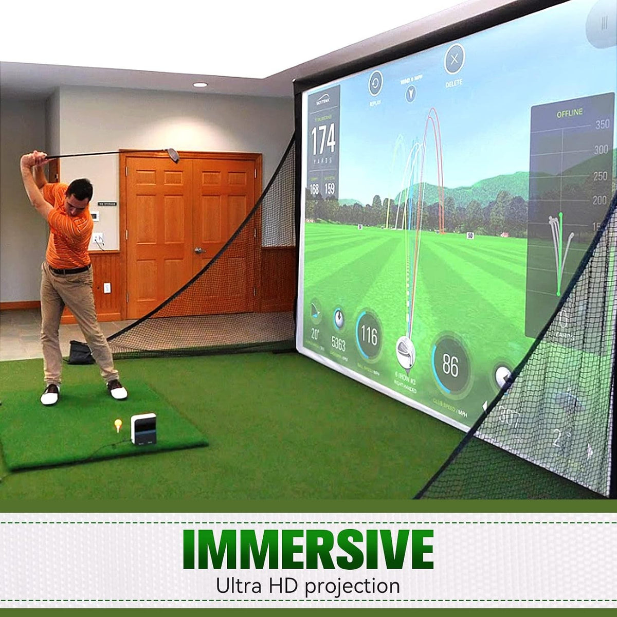 7mm Thickened Golf Impact Screen for Indoor Golf Simulators - 8.5ft x 8.5ft White Polyester with Grommets