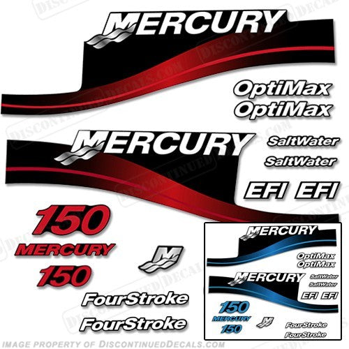 Mercury 150hp Outboard Decal Kit - Blue or Red Saltwater Series