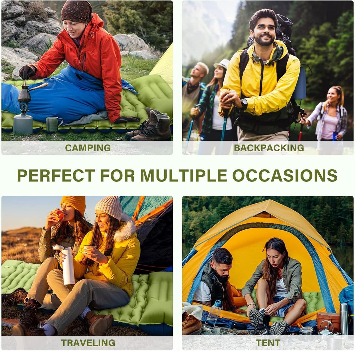 Inflatable Camping Sleeping Pad with Built-in Pillow & Foot Pump