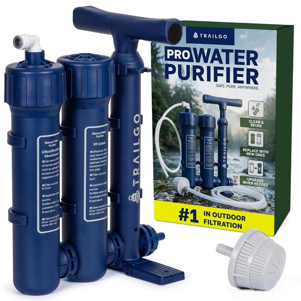 Portable Water Filter Pump for Camping Survival - 1.5L/min, 3000L Capacity