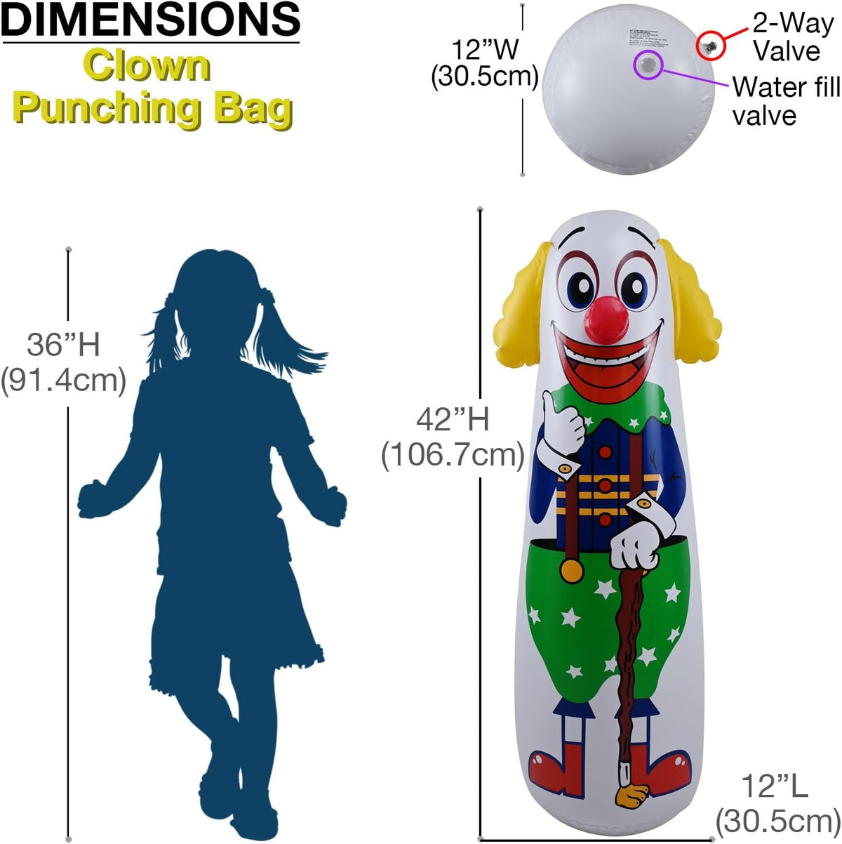 Inflatable Clown Punching Bag 42 Inches Tall Kids Indoor Outdoor Play Toy
