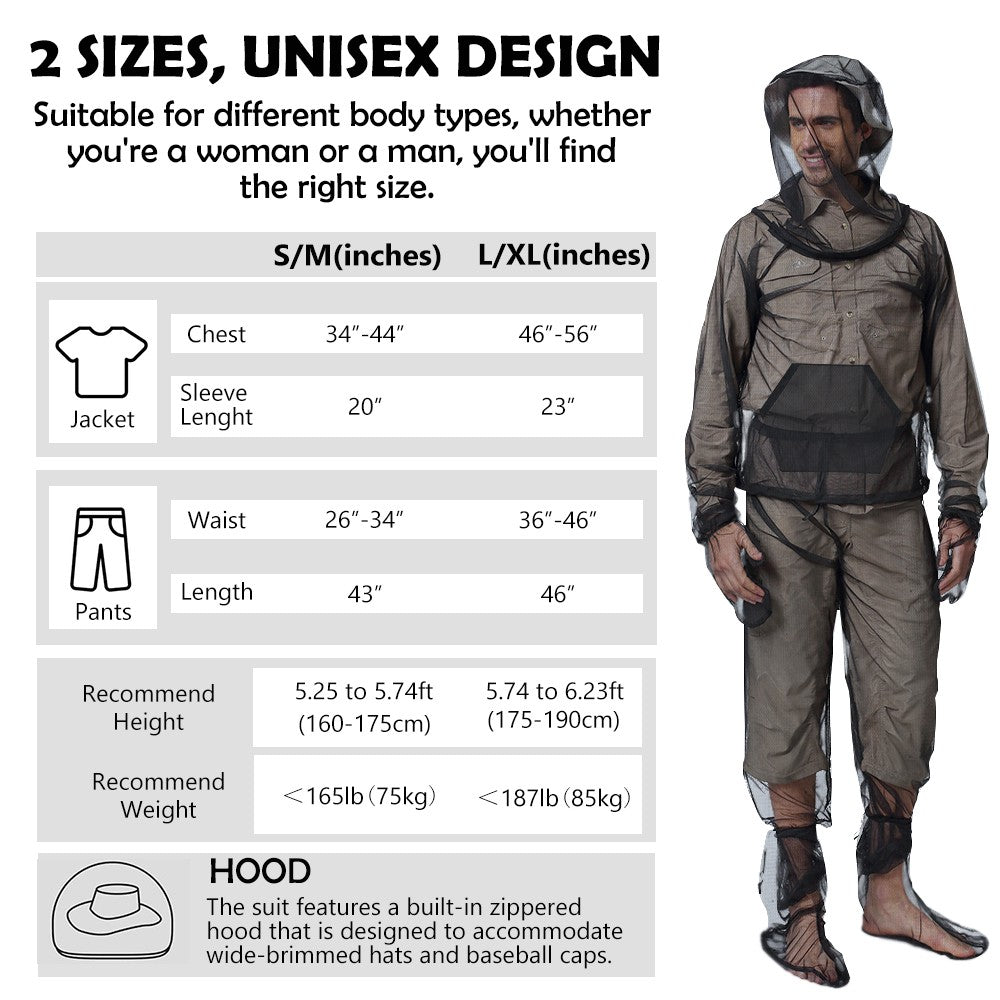 Unisex Mosquito Net Suit with Hood for Outdoor Camping Hiking Protection