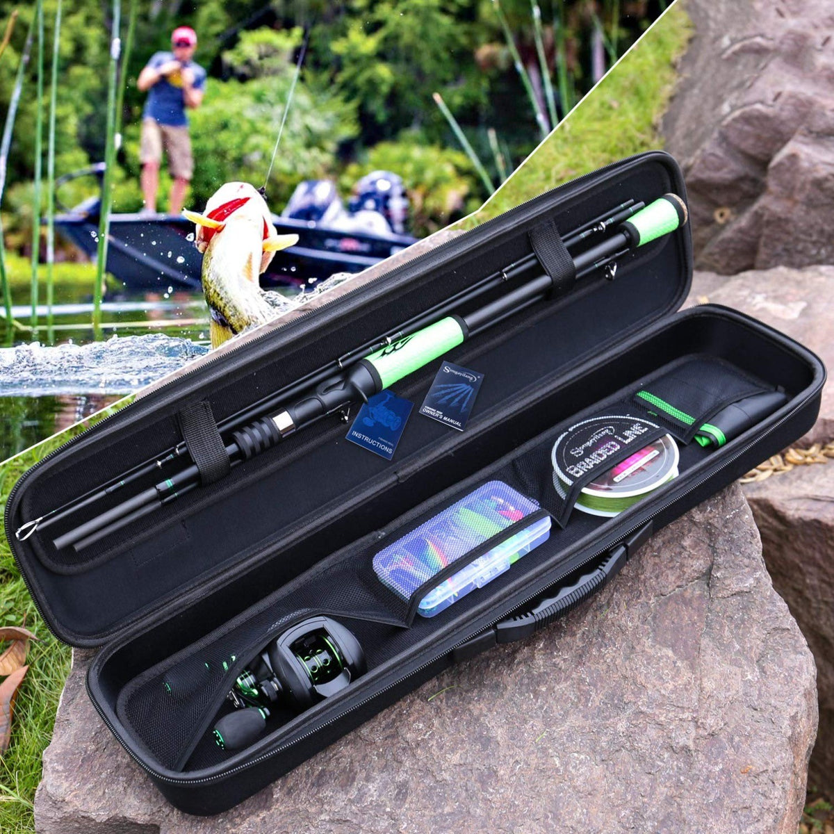 High Carbon Fiber Fishing Rod and Reel Combo 2.1M Casting with Case & Accessories