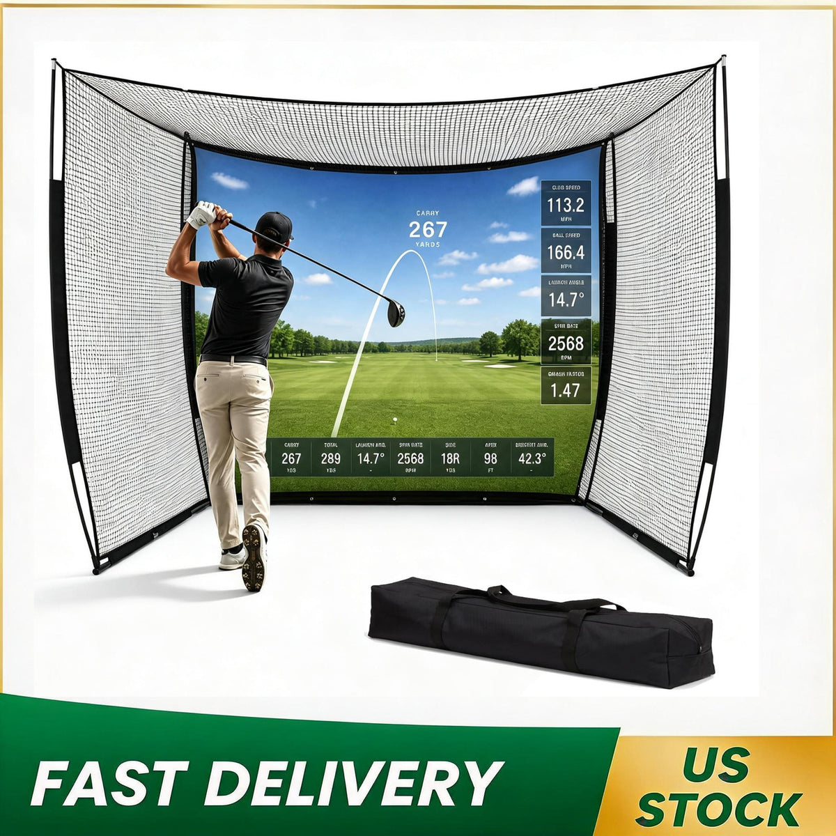 11x8ft Golf Practice Net with Impact Screen and Heavy Duty Frame