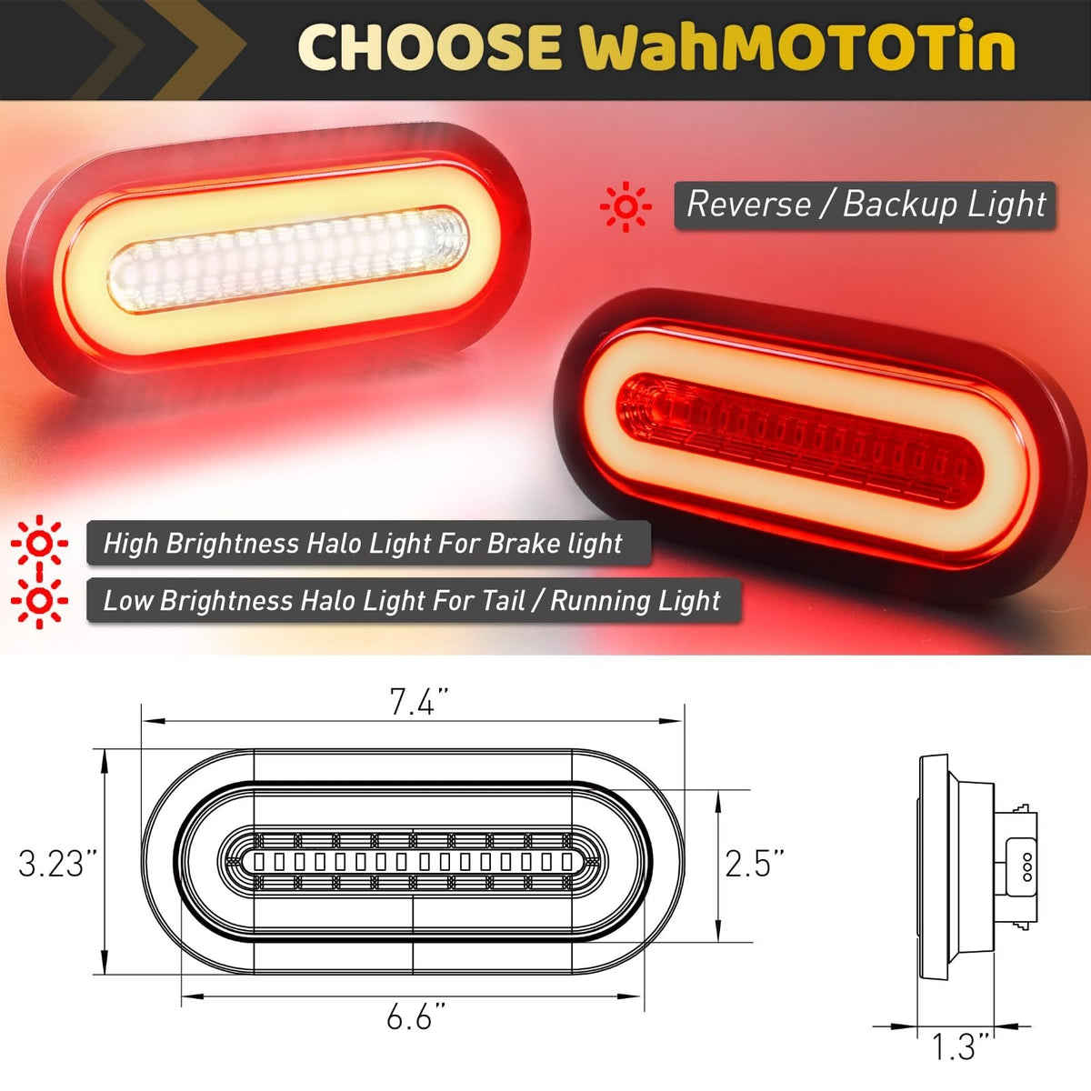 2 Pcs Smoked Lens Oval Trailer Lights 52 LEDs White & Red Halogen