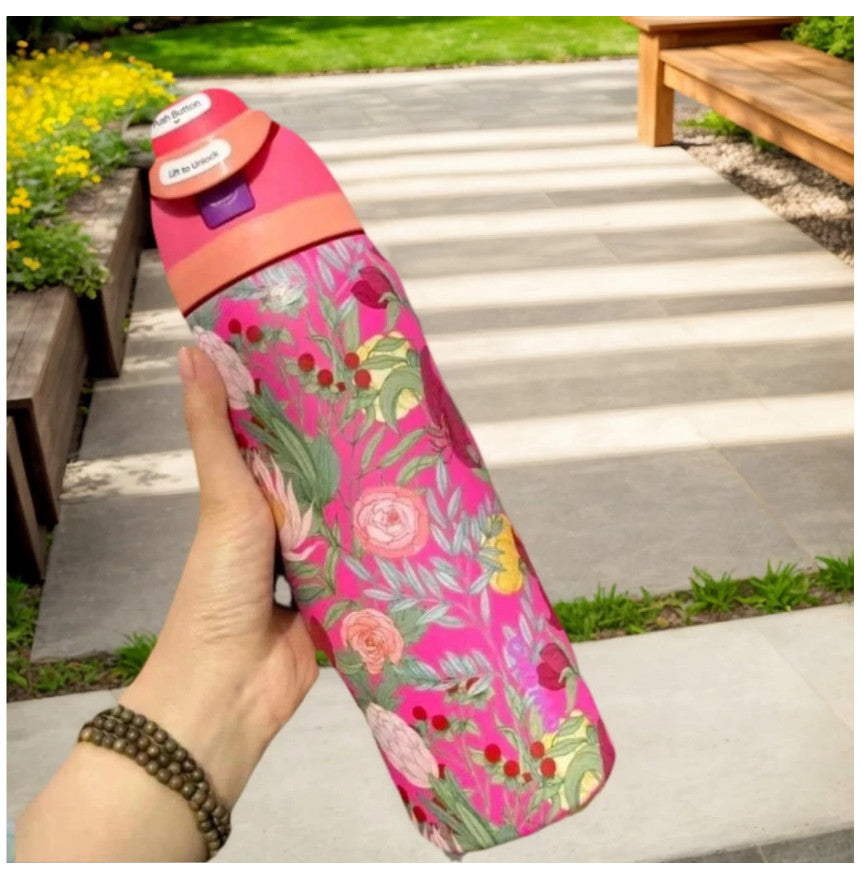 32oz Floral Insulated Water Bottle with Straw - Leak-Proof Travel Tumbler