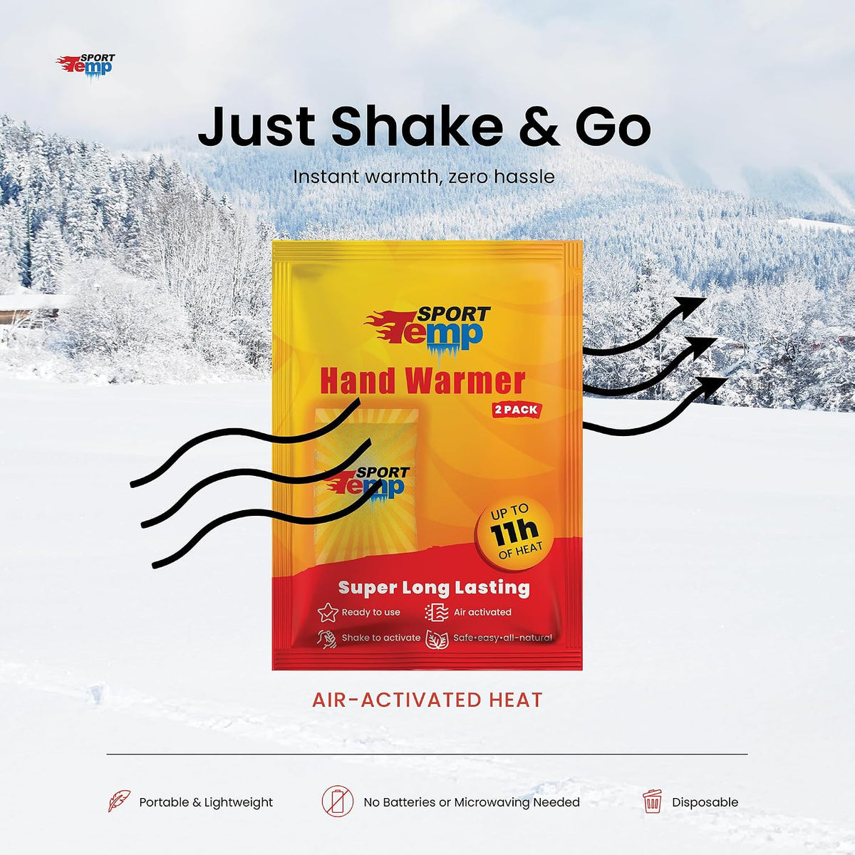 Long Lasting Hand Warmers - Up to 11 Hours of Heat, All Natural, Easy to Use