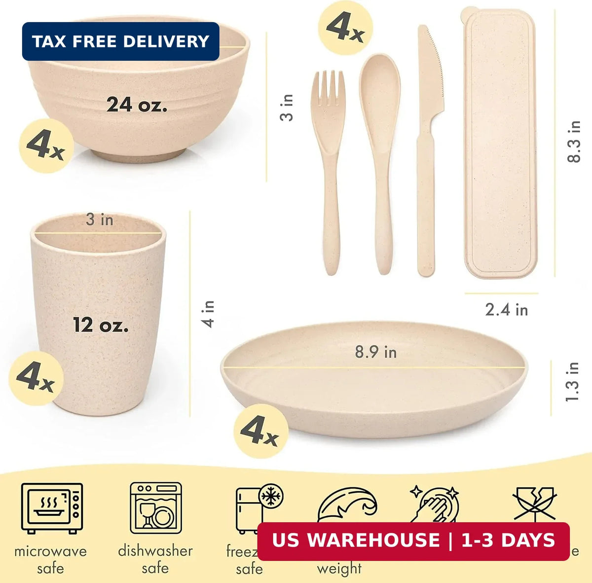 Unbreakable Wheat Straw Dinnerware Set - BPA Free, Microwave & Dishwasher Safe for Camping & Family Use