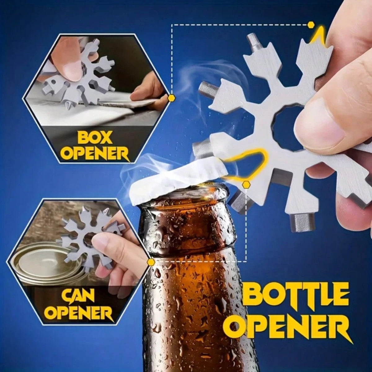 18-in-1 Snowflake Multi-Tool Wrench Screwdriver Keychain Set - Alloy Steel