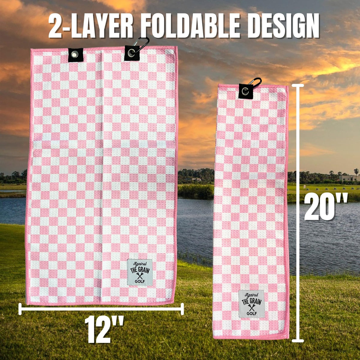 Pink Microfiber Golf Towel for Women 12x20 with Clip - Stylish & Absorbent