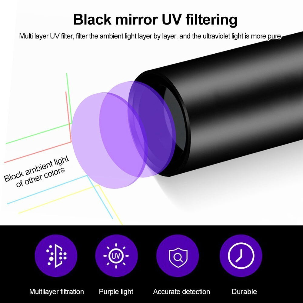 365nm UV Handheld Blacklight Torch LED Flashlight USB Rechargeable