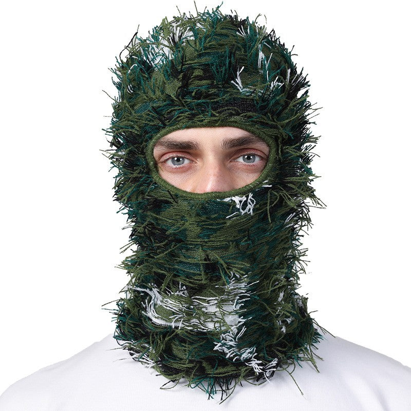 Distressed Knitted Full Face Ski Mask - Windproof Winter Hat for Men Women