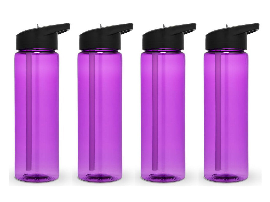Set of 4 24 Oz Sport Water Bottles with Flip-Up Sipper Straw & Twist-On Lid