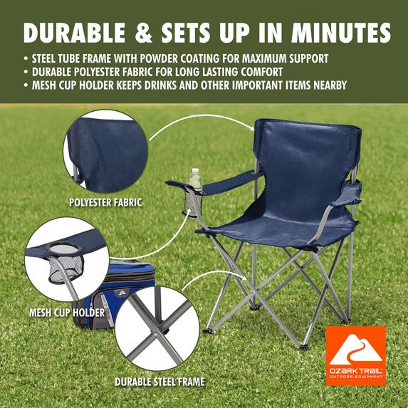 Folding Camp Chair with Cup Holder - Durable Outdoor Seating for Camping