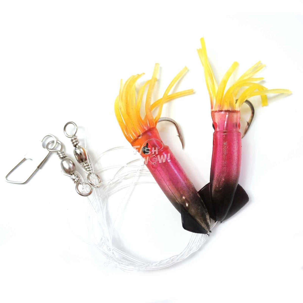 10 Pack 3-inch Saltwater Fishing Rig with Twin Squid Soft Lures for Rockfish and Lingcod