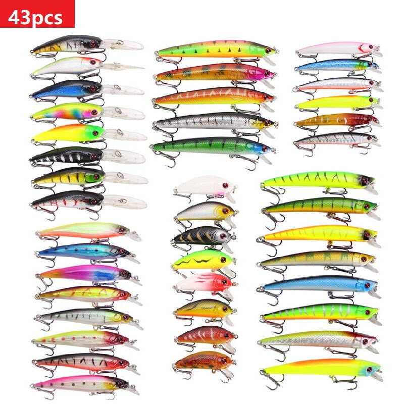 43pcs Minnow Fishing Lures Kit - Hard Plastic Bait Tackle Set