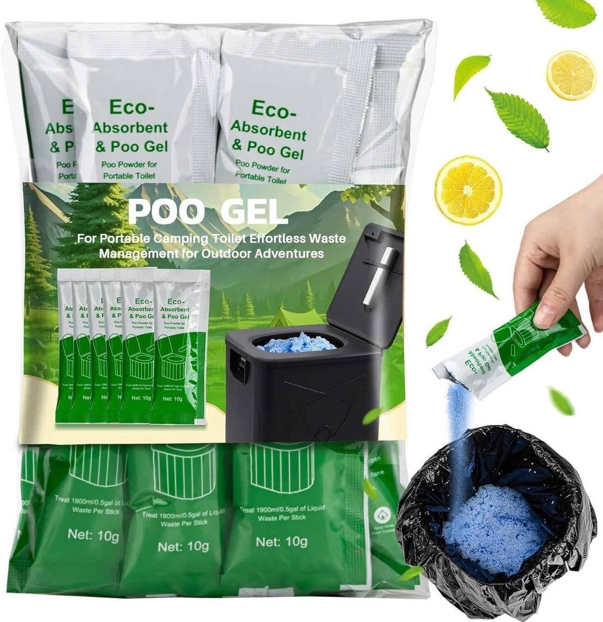 Camping Portable Toilet Poo Gel Packs - Lemon Scent, 26 Pack