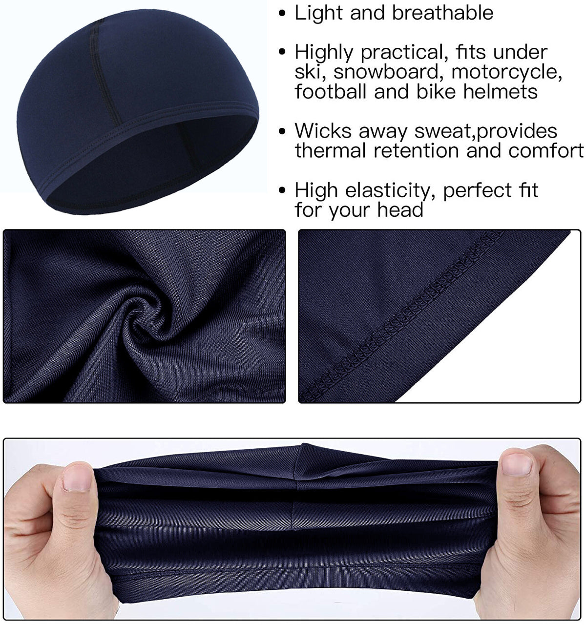 Cooling Skull Cap Helmet Liner Sweat-Wicking Motorcycle & Sports Under Hard Hat