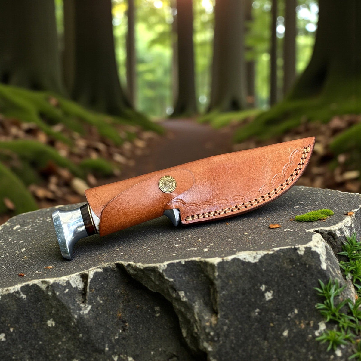 Personalized Damascus Steel Hunting Skinning Knife with Deer Antler Handle