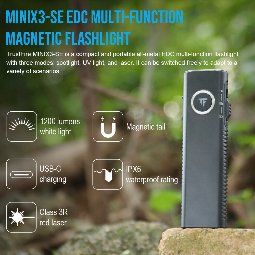 Rechargeable Mini LED Flashlight with UV Light & Laser - Waterproof