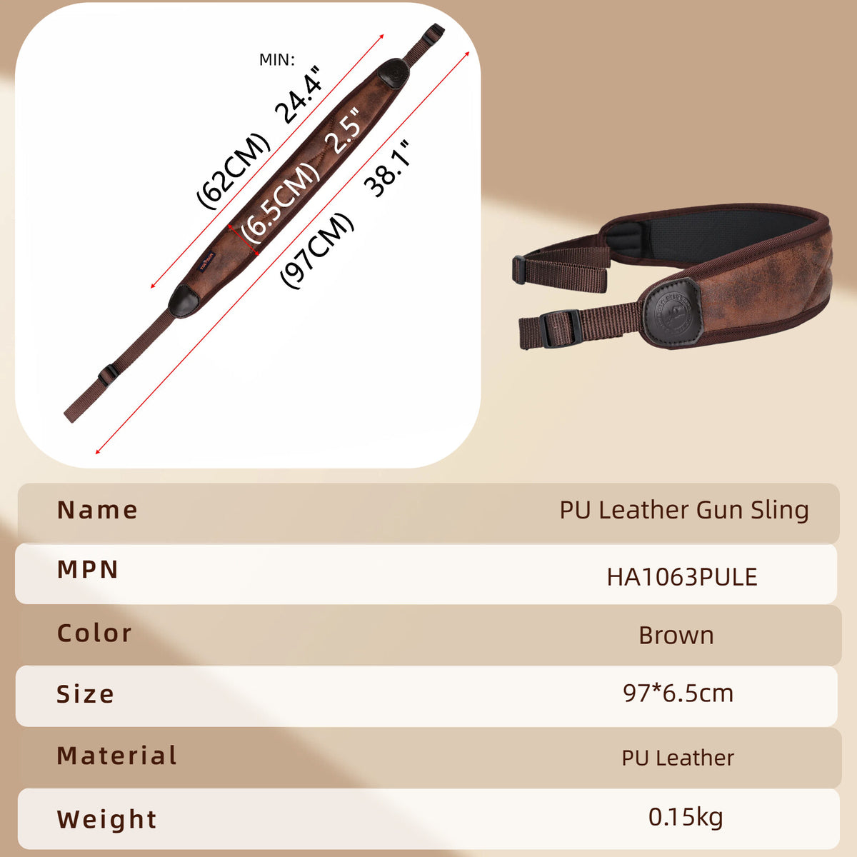 Neoprene Padded Rifle Sling with NonSlip 2 Point Gun Strap for Hunting