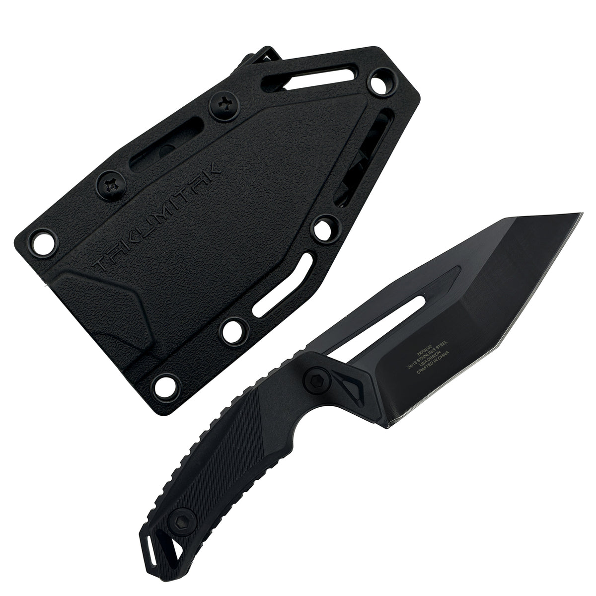 6.5-Inch Full Tang Tanto Fixed Blade Knife with MOLLE Webbing Clip
