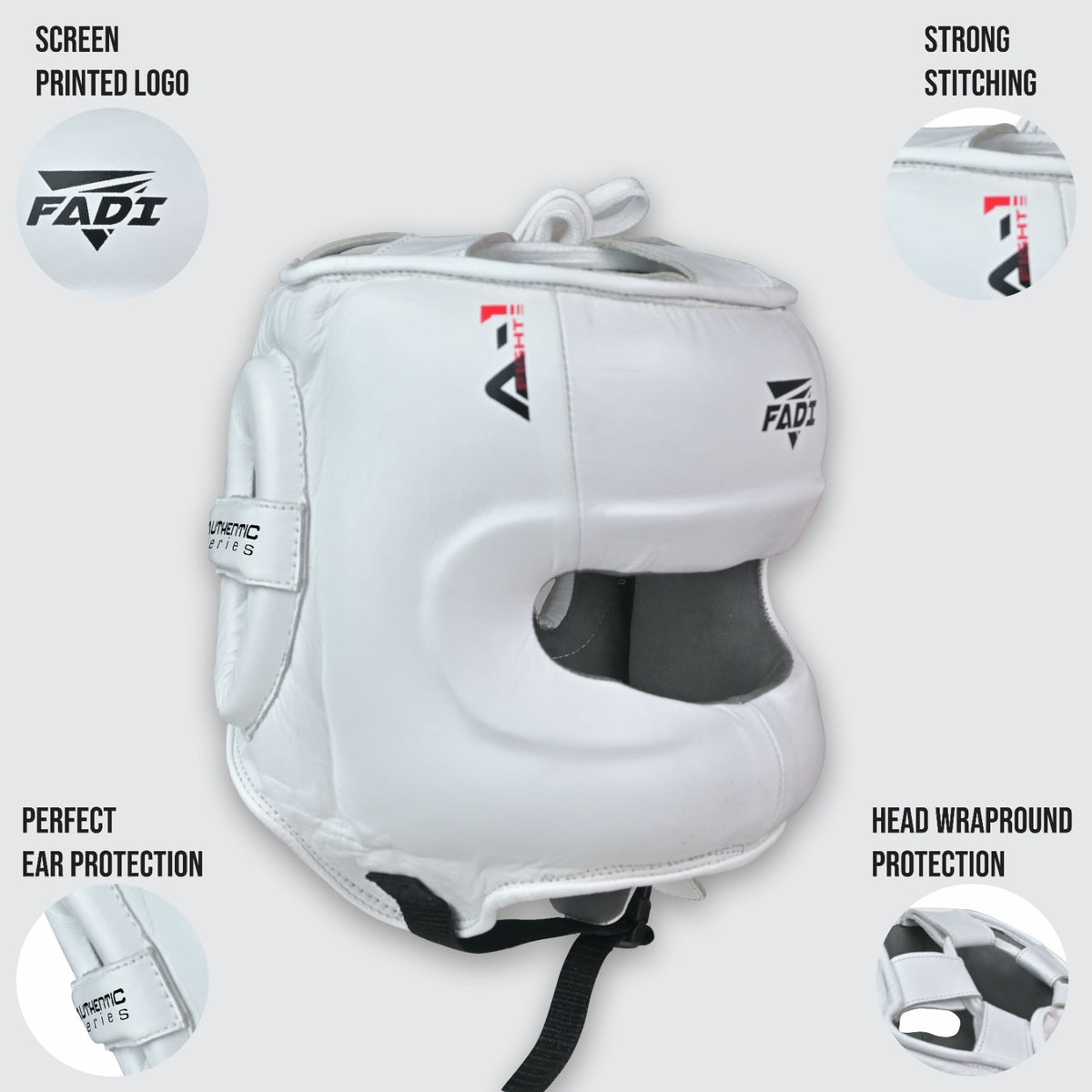 Sparring Headgear - Leather Boxing Headgear for MMA Muay Thai Karate Taekwondo, White, S/M & L/XL