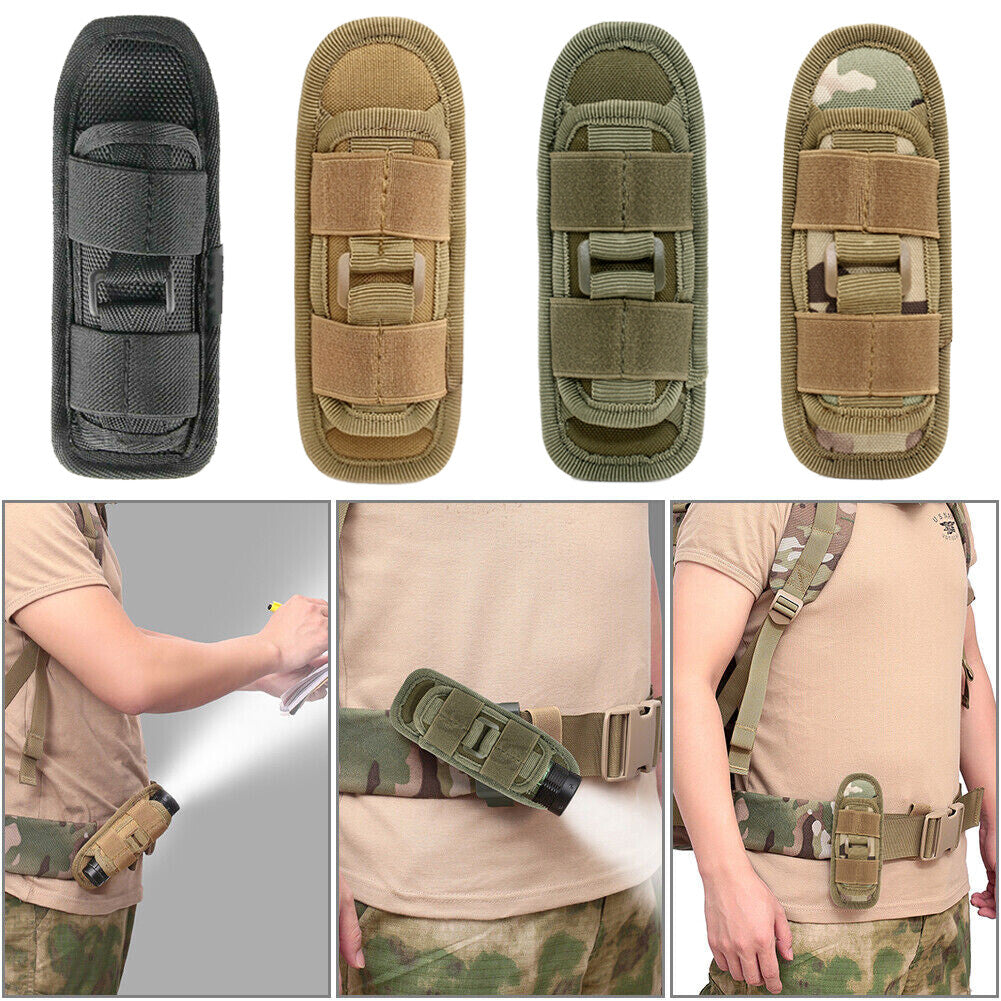 360° Rotatable Tactical LED Flashlight Holster Belt Bag Outdoor Carry Case