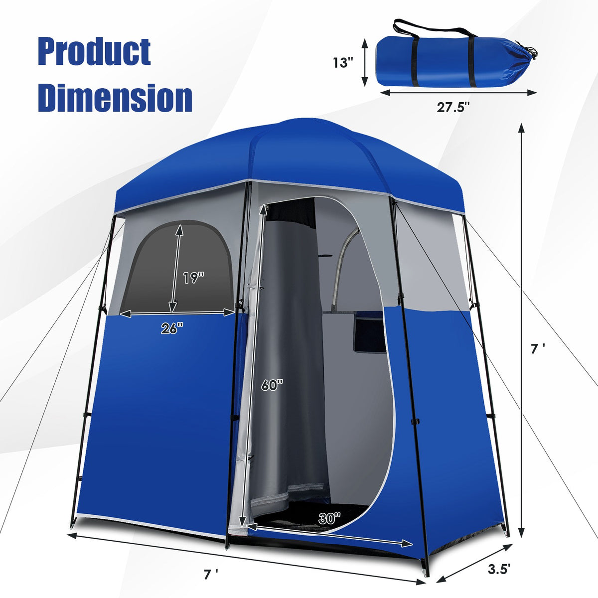 Double Room Camping Shower Tent with Storage Bag - Waterproof & Oversized