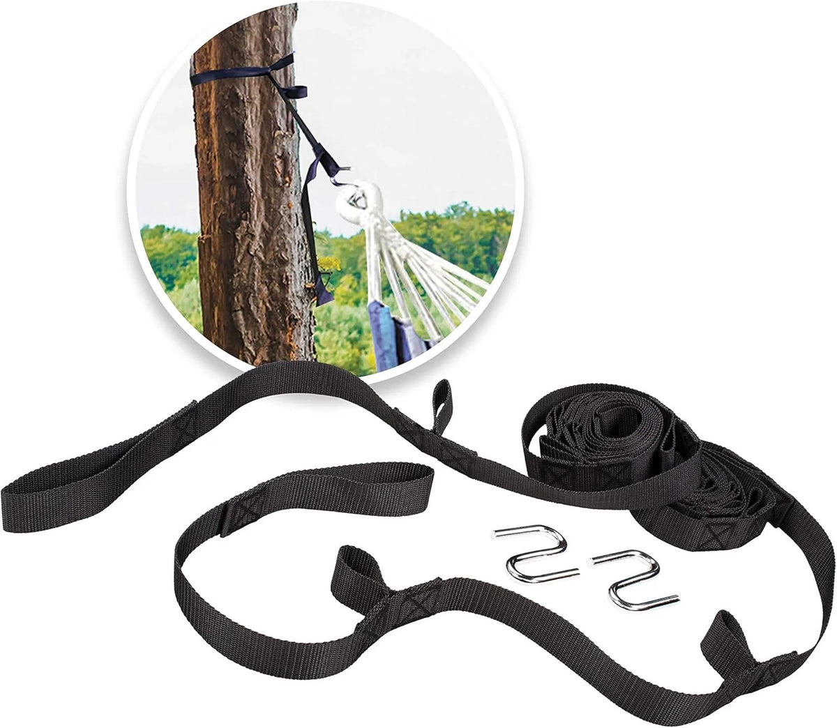Hammock Suspension Straps with Hooks - Adjustable, Non-Slip Polyester Nylon, 300 Lb Capacity