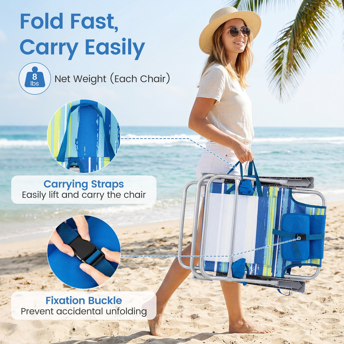 Portable Folding Beach Chair with Cooler Bag & Adjustable Backrest