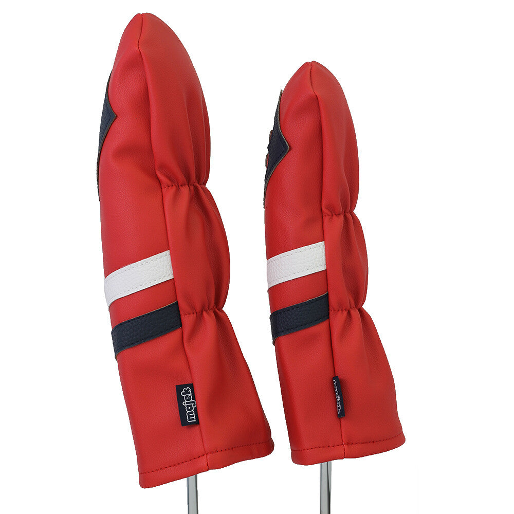 Retro Golf Driver & Wood Headcover Set - Leather Style, Red White Blue