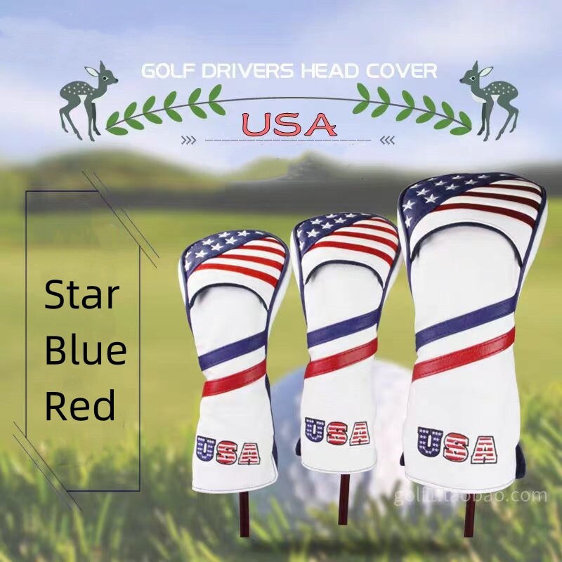 Golf Club Head Cover Set with USA Flag Design for Driver, Fairway, Hybrid