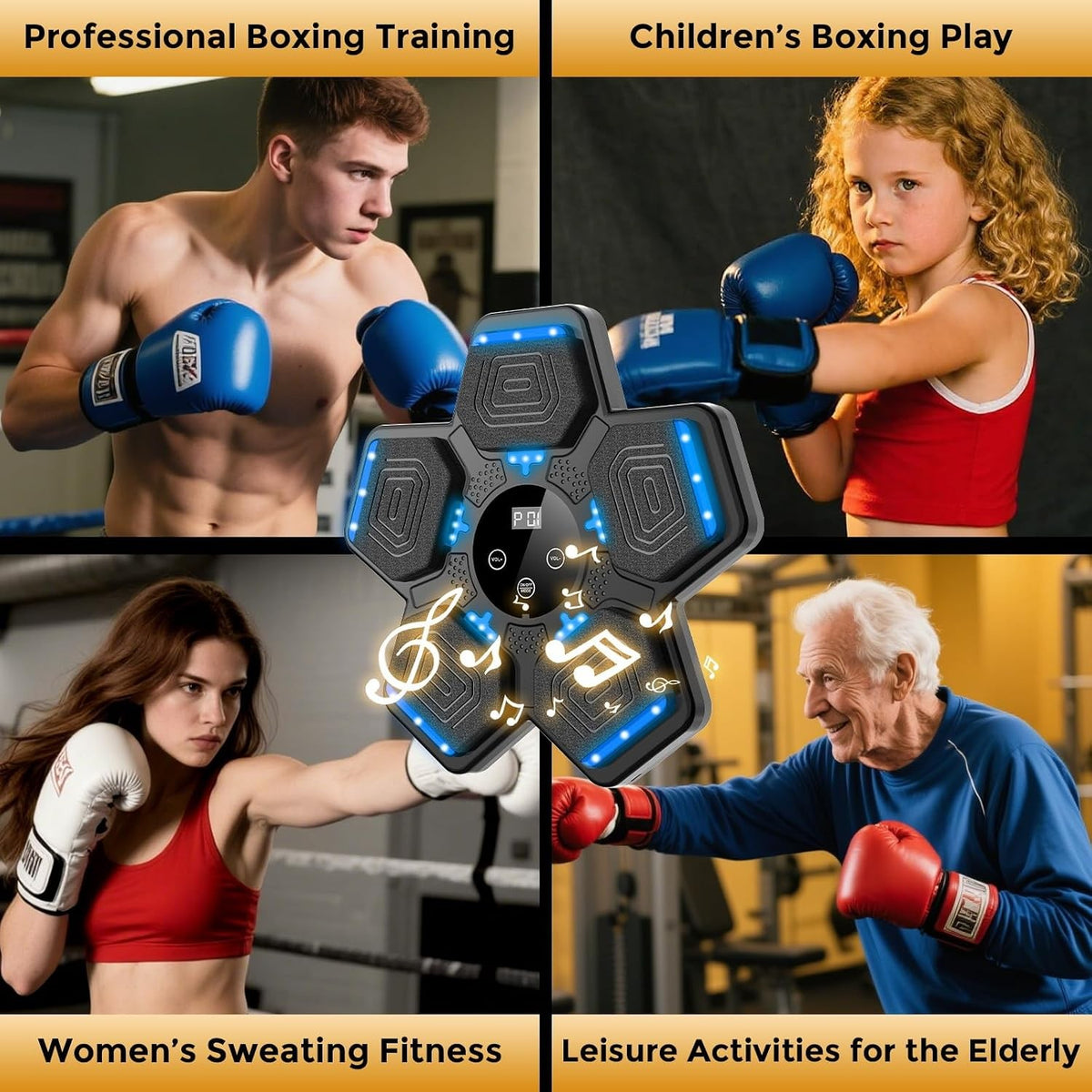 Music Boxing Machine for Adults and Kids - Bluetooth Punching Trainer with Gloves