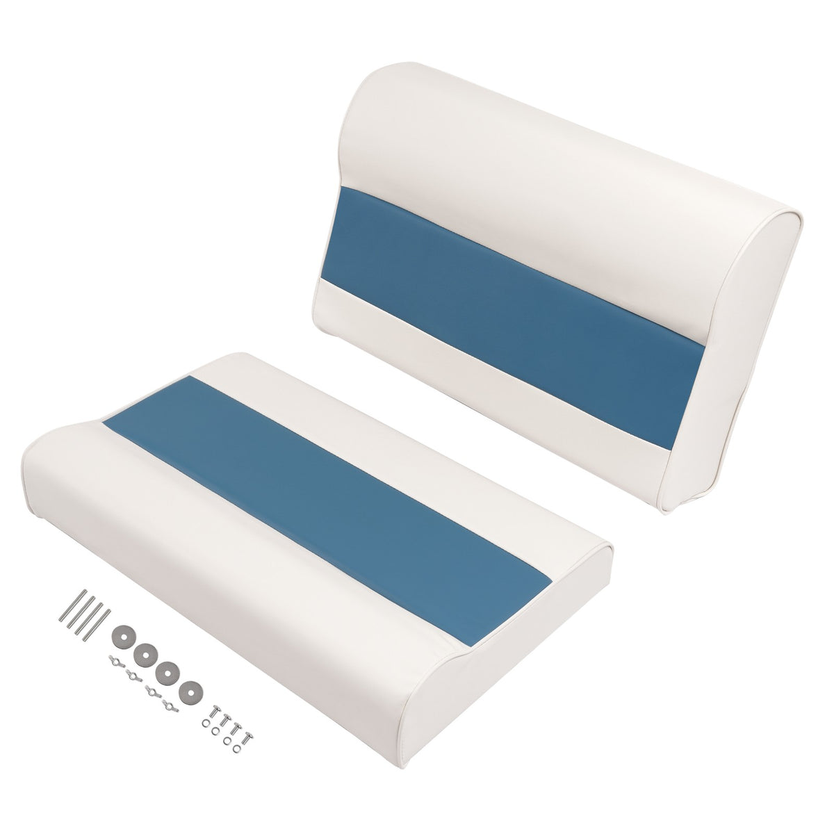 28-Inch Pontoon Boat Seat Cushion Set White Navy Blue | Marine Seat Support