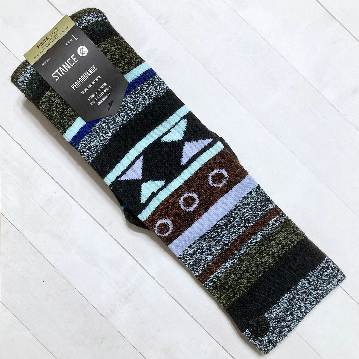 Ski & Snowboard Socks with Arch Support Merino Wool Blend - OTC Trail Geo Stripe