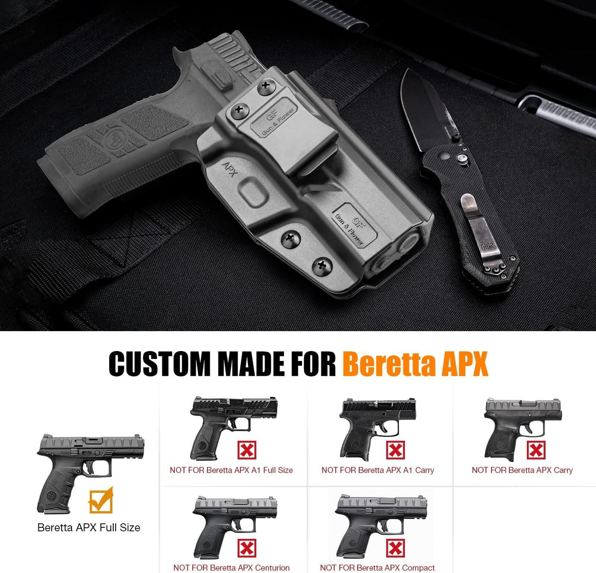 Polymer IWB Holster for Beretta APX Full Size 9mm & .40 - Inside Waistband Concealed Carry