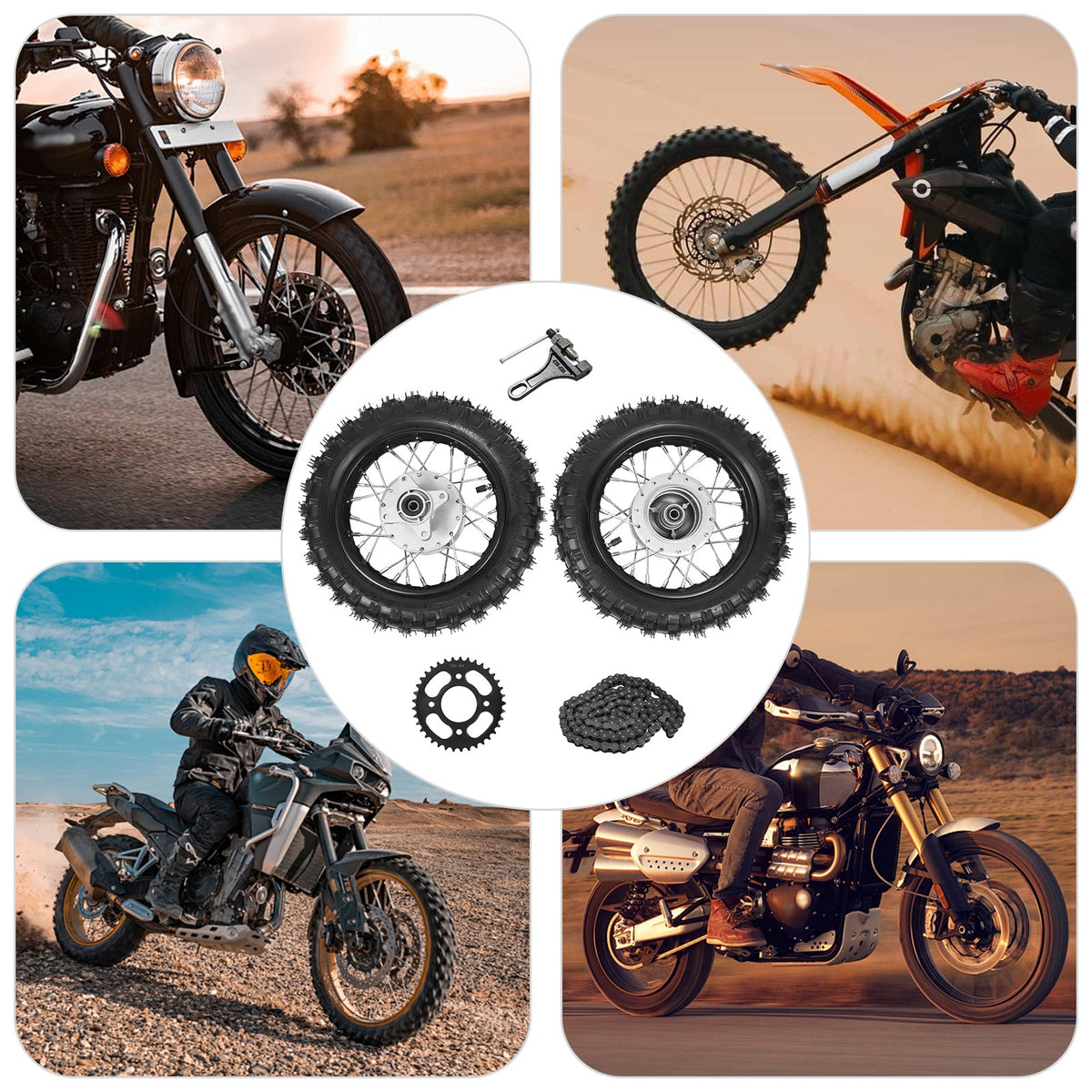 2.5-10 Motorcycle Wheel Set with Chain Sprocket for Motocross & Dirt Bikes