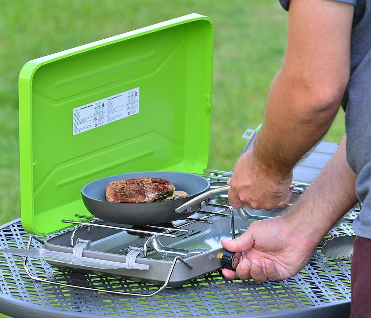 Portable 2 Burner Camping Stove with Wind Shields, 20,000 BTU