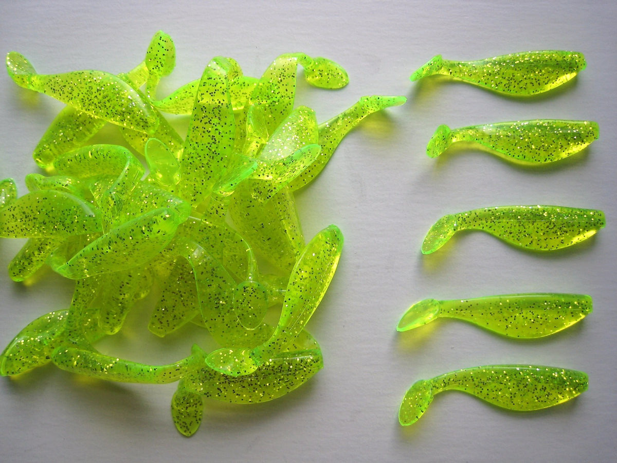 50 Pack 2-Inch Paddle Tail Shad Soft Plastic Baits - Chartreuse Shine, USA Made