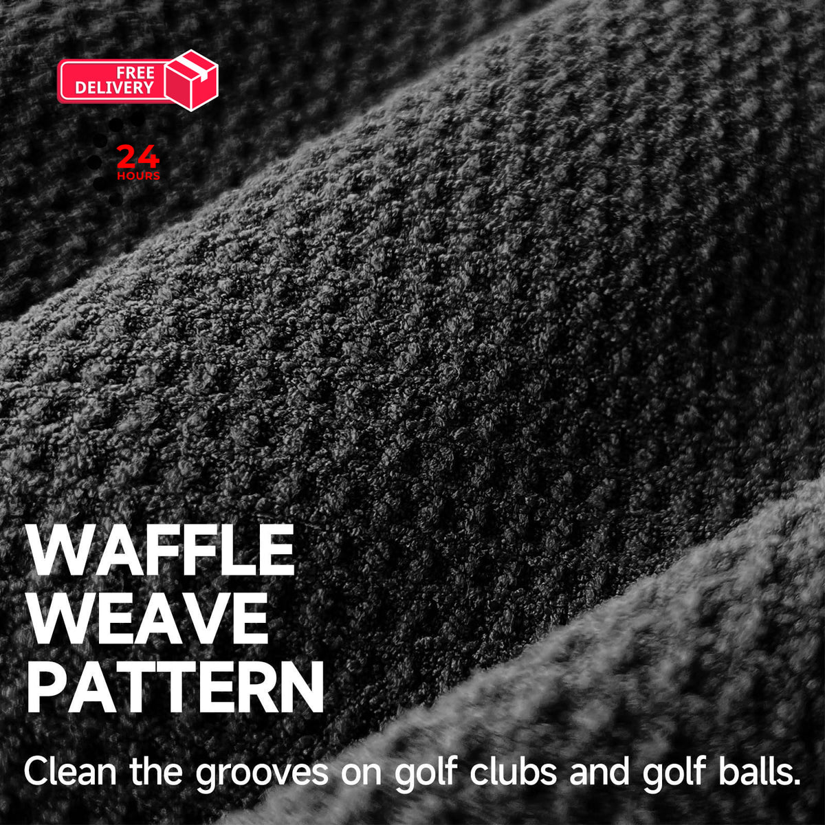 Golf Towels with Club Brush Set - Microfiber Waffle 16x16 Inch Black