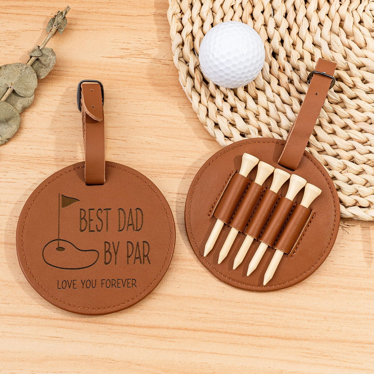 Golf Accessory Set for Fathers Day - Leather Tee Holder & Tees, Gift for Dad