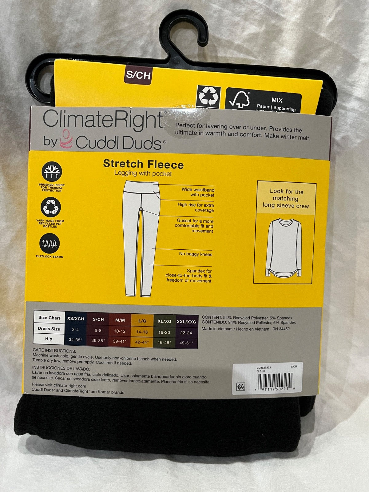 Women’s Stretch Fleece Leggings Base Layer - ClimateRight by Cuddl Duds