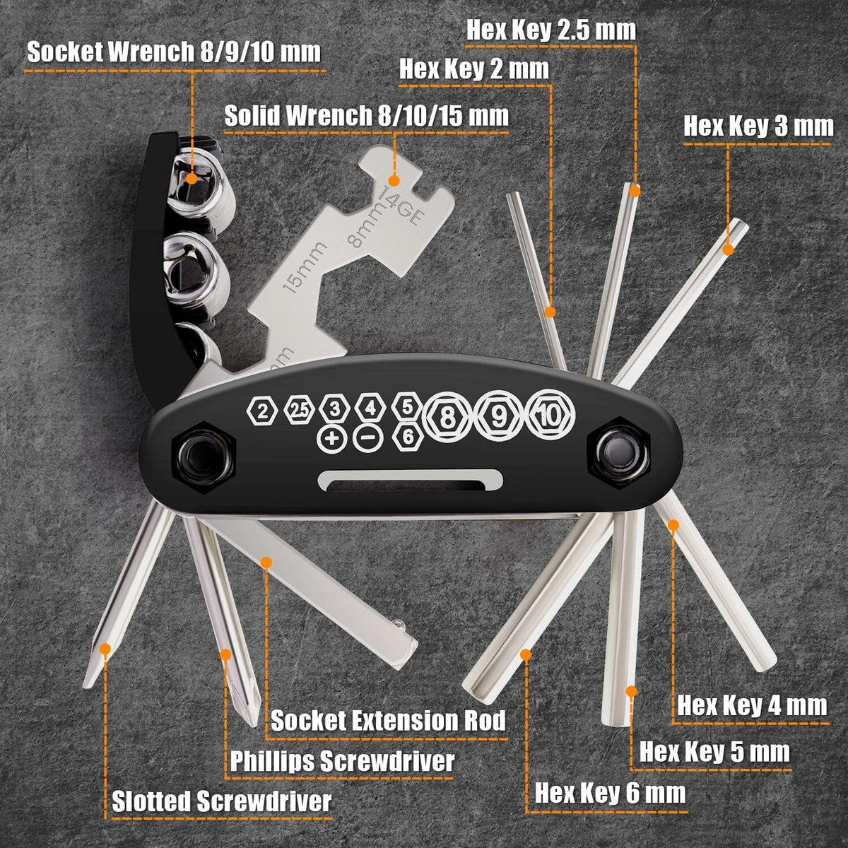 16-in-1 Bicycle Repair Tool Kit Multi-Purpose Portable Bike Maintenance Set