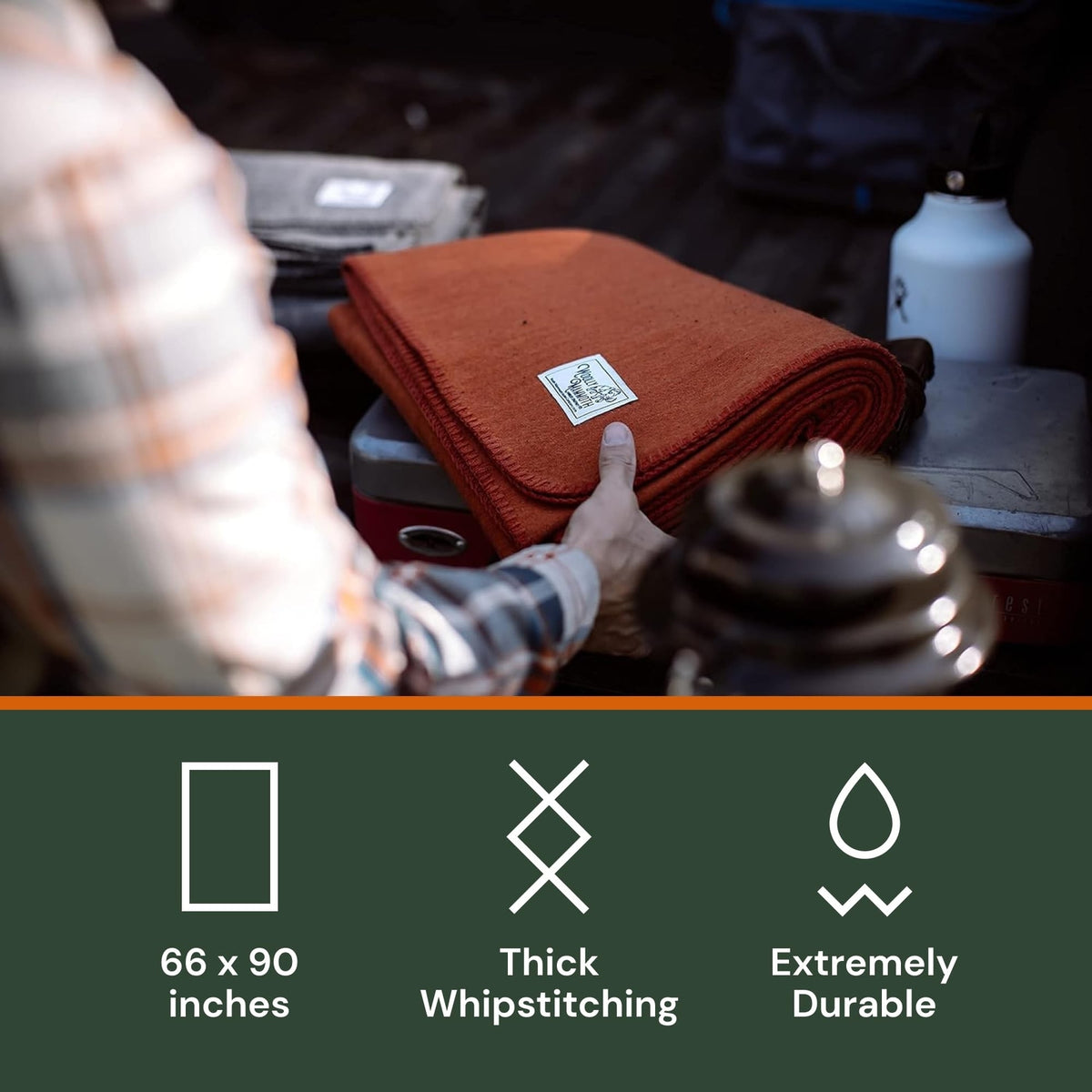 Merino Wool Camping Blanket 66x90 Inches - Warm Outdoor Throw